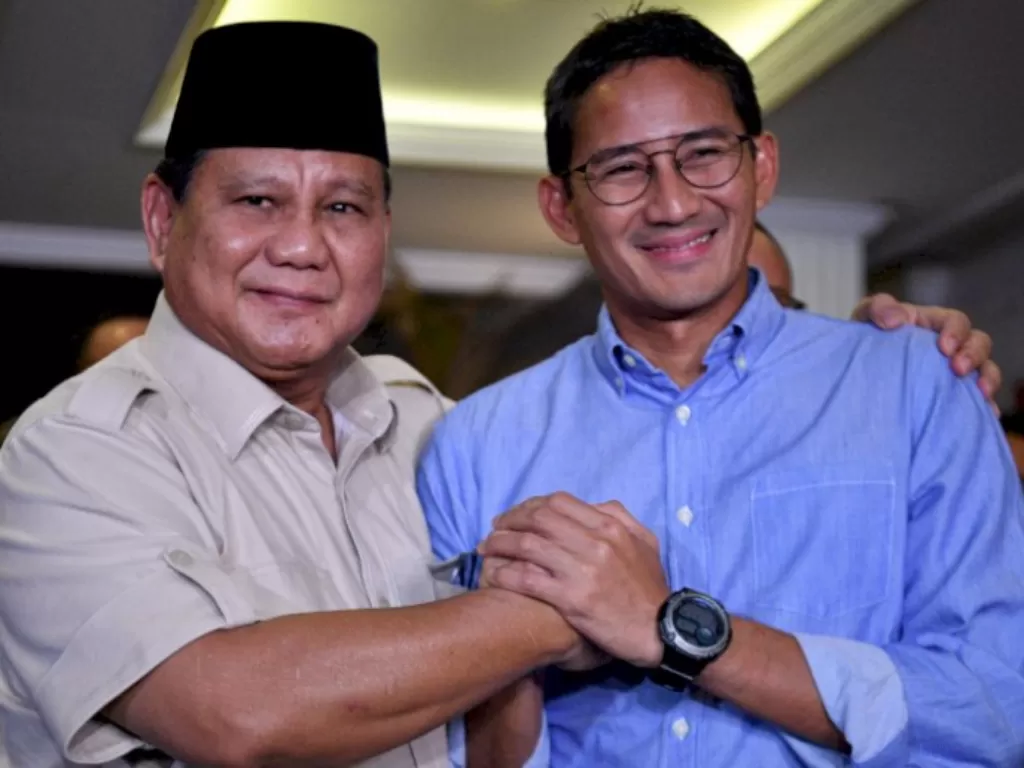 Prabowo Subianto dan Sandiaga Uno. (ANTARA Foto/Sigid Kurniawan).