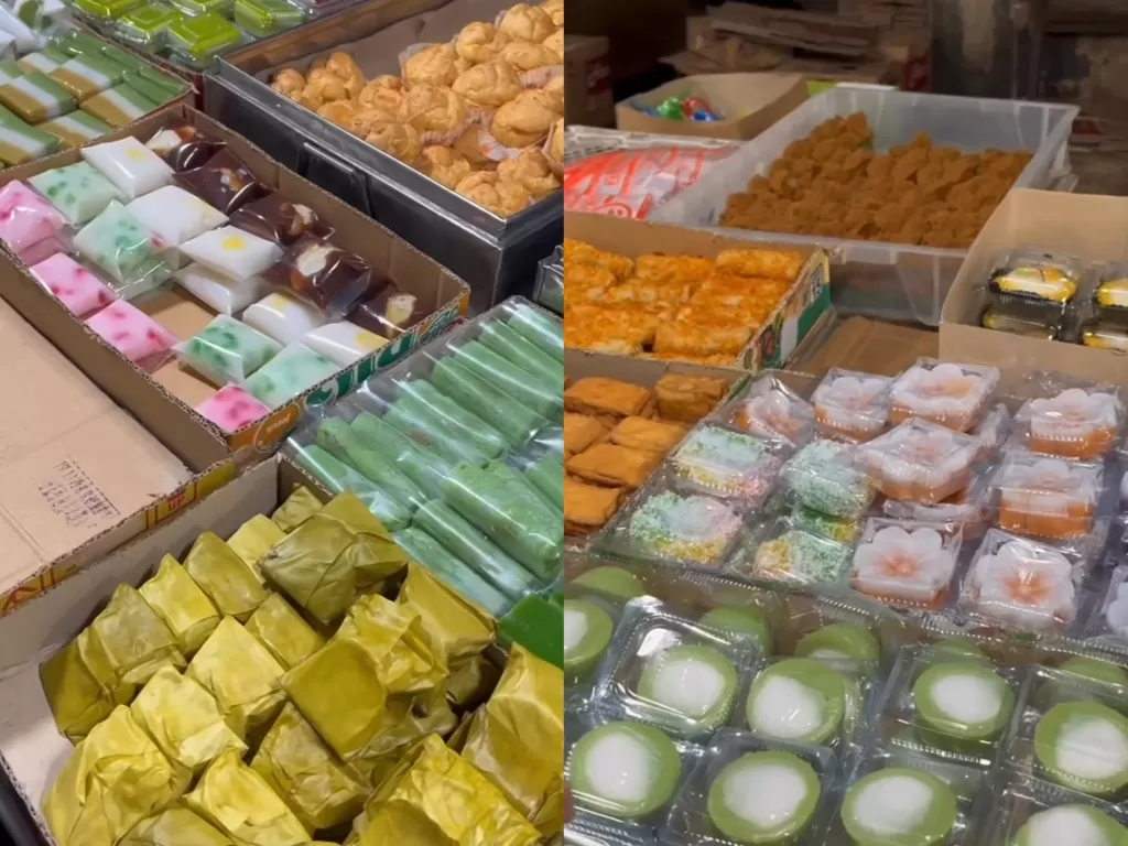 Sejumlah jajanan yang disediakan di Pasar Kue Subuh Senen. (Instagram/senenjayaofficial).