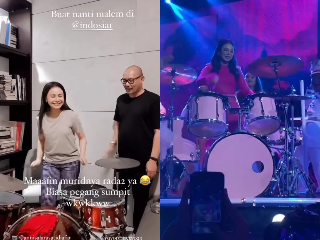 Rossa belajar main drum ke mantan suaminya. (Screenshot/Instagram/@itsrossa910)