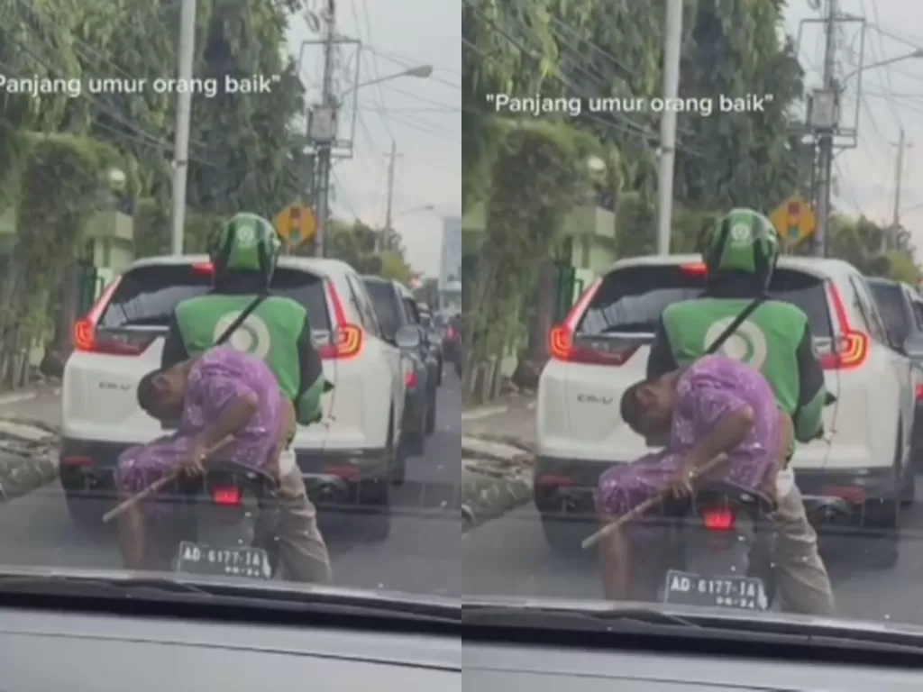 Tangkapan layar video abang ojol nganterin nenek renta yang jalannya bungkuk (Instagram/viralyes)