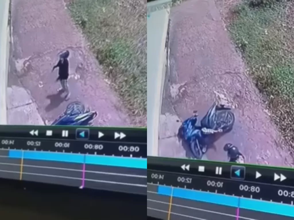 Wanita tertimpa motor usai menertawai temannya yang jatuh (Instagram/receh.ajg)