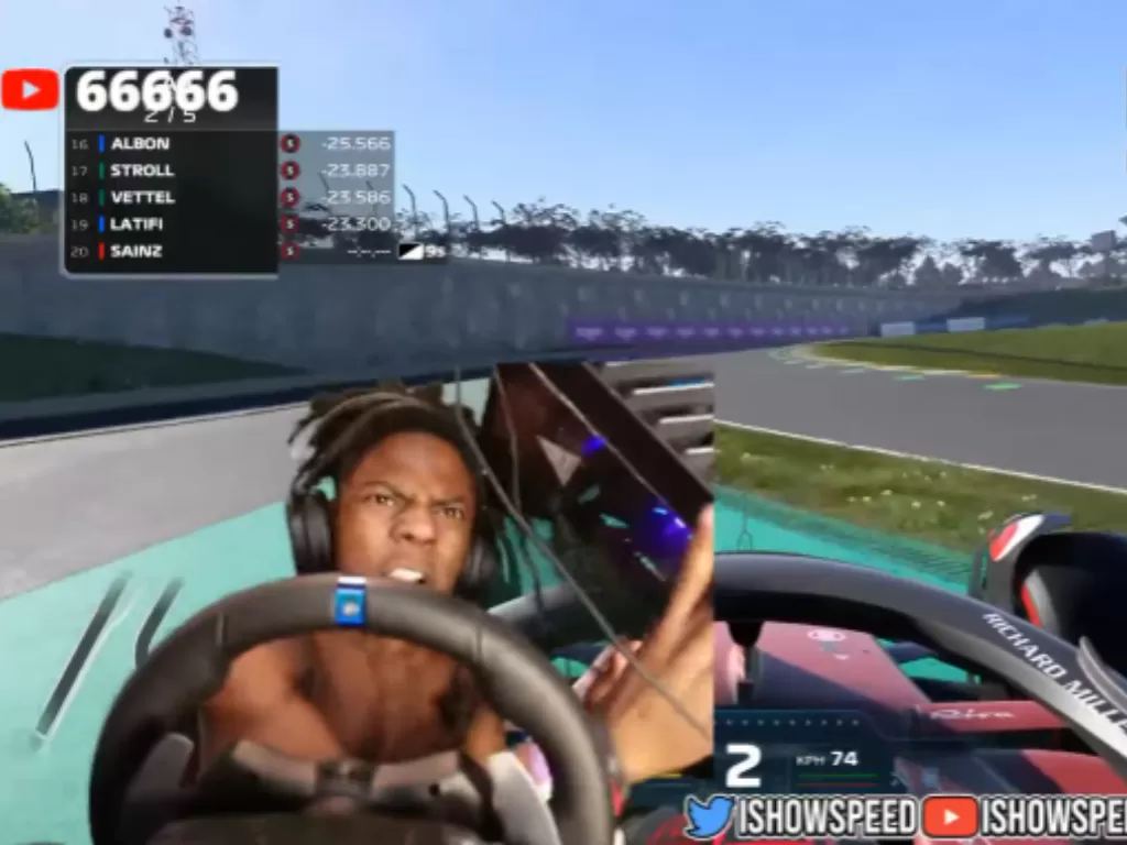 IShowSpeed kejatuhan CPU saat bermain game F1 2022. (YouTube/Binnichtaktiv)