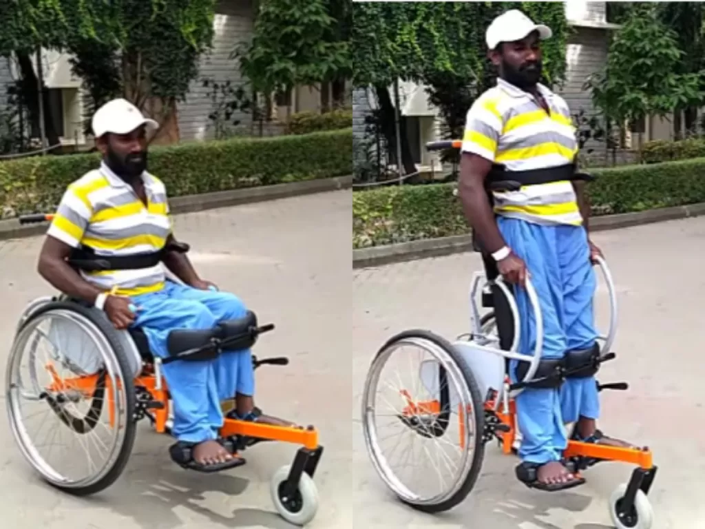 Kursi roda yang bisa membuat penyandang disabilitas berdiri. (YouTube/R2D2 IITM)