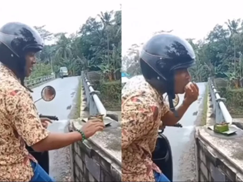 Pria di Jawa Timur nekat makan telur mentah yang diduga sesajen. (Instagram/@mak_lamis)