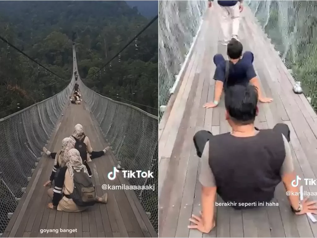 Orang jalan di jembatan goyang terpanjang (TikTok/kamilaaaaaakj)