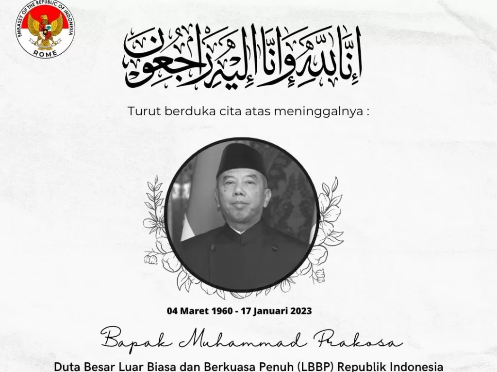 Ucapan Duka usai meninggalnya Muhammad Prakosa. (instagram/@indonesiainrome).