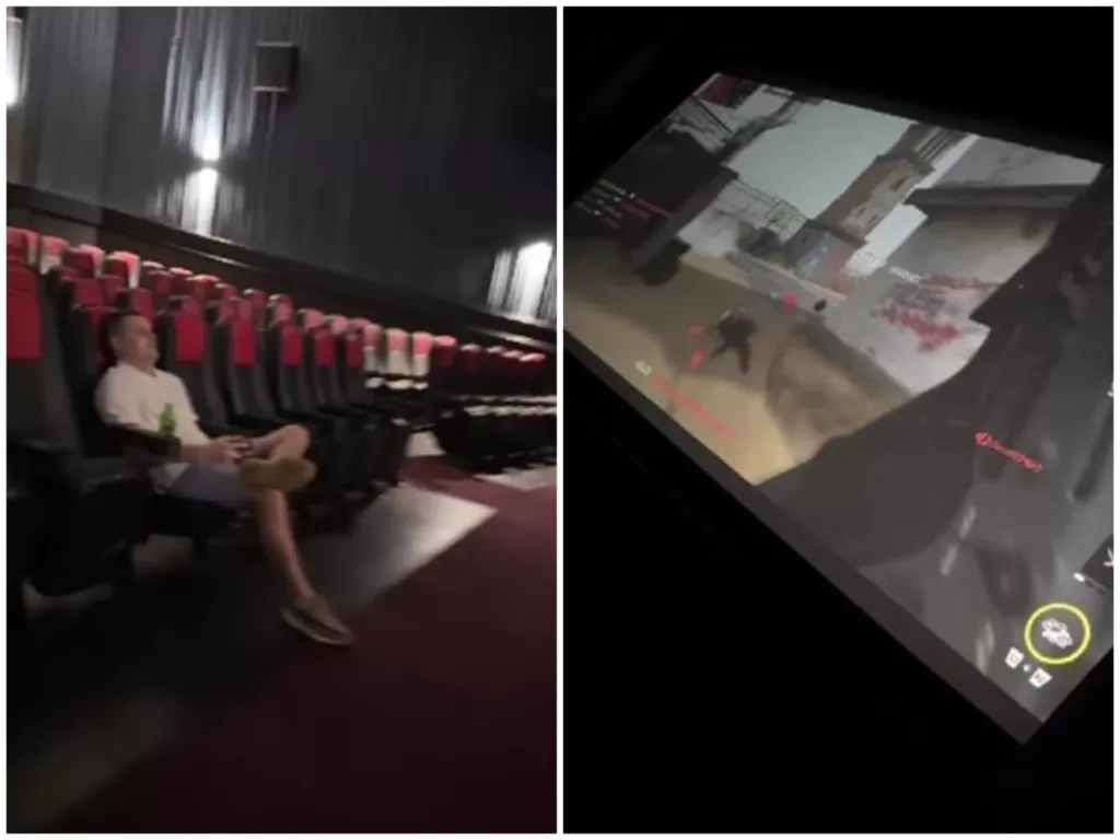 Bapak-bapak bermain PS5 pake layar proyektor seukuran layar bioskop. (Instagram/mrwiredin)