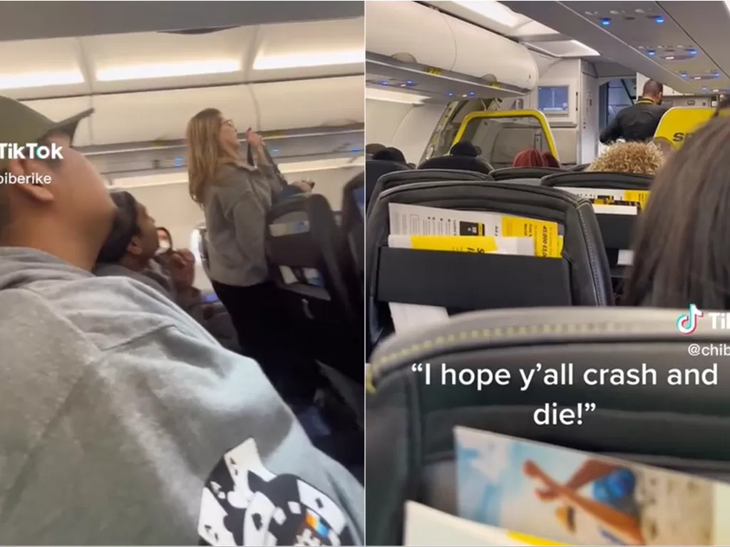 Wanita viral doakan penumpang jatuh dan mati usai diusir dari pesawat (TikTok/yutaka021)