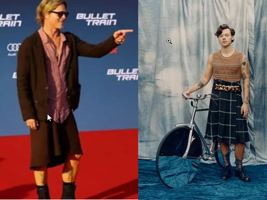 Brad Pitt mengenakan rok linen di karpet merah sebelum pemutaran film 