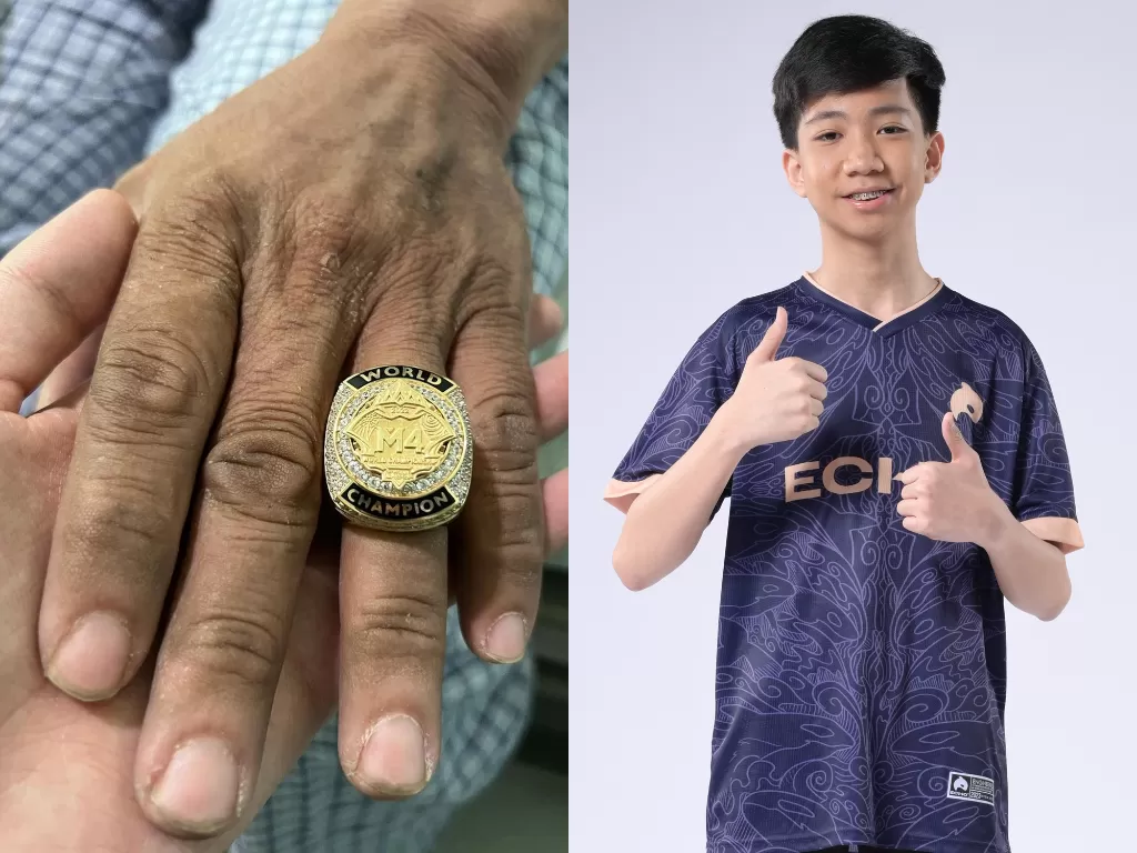 Sanford berikan cincin emas juara M4 World Championship ke ayah yang stroke. (Instagram/echo_sanfordd/Dok. MPL ID)