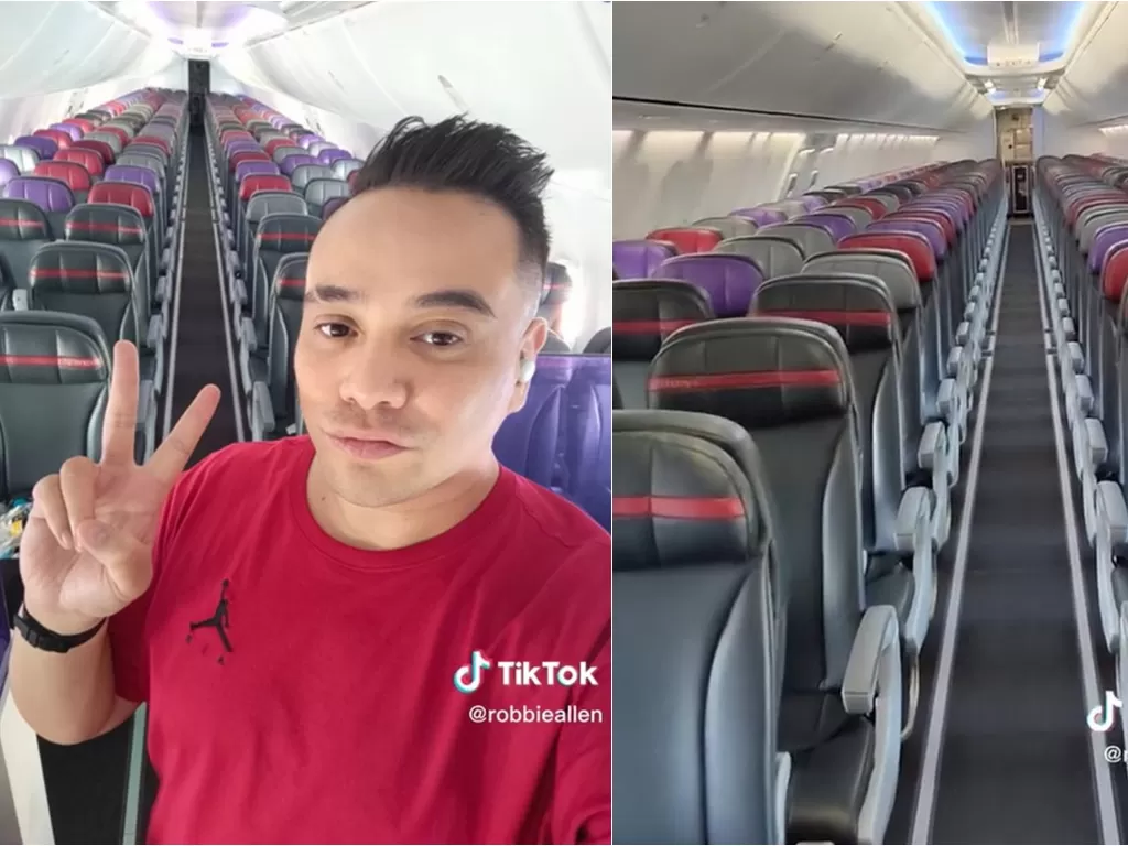 Pria jadi penumpang satu-satunya di Virgin Airlines (TikTok/robbieallen)