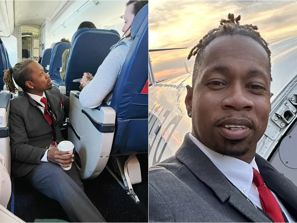 Kiri: Floyd, pramugara Delta Airlines tenangkan penumpang pesawat yang panik (Facebook/Social Junkie) / Kanan: Floyd Dean Shannon  (Facebook/Floyd Joshua Shannon-Dean)