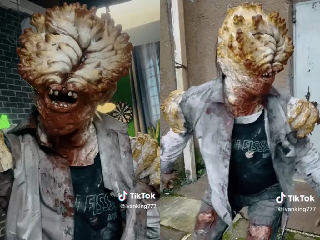 Cosplayer ini meniru zombie Clicker di video game The Last of Us. (TikTok/ivanking777)