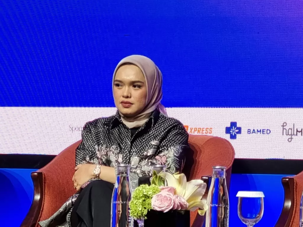Entrepreneur Linda Anggreaningsih di Event Jakarta Modest Summit di Hotel Grand Hyatt, Jakarta Pusat, Kamis (26/1/2023). (Arvi Resvanty/Indozone)