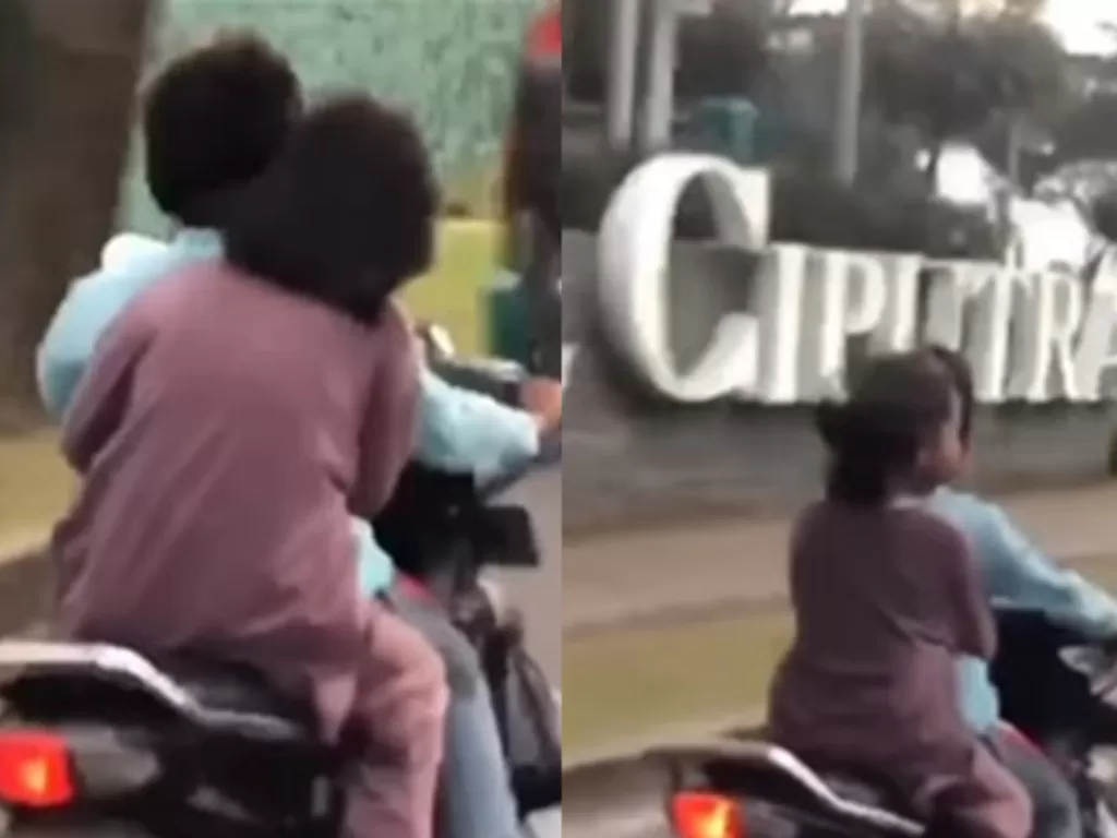 Dua bocah yang nekat mengendarai motor di jalan raya. (Instagram/@infotangerang.id)