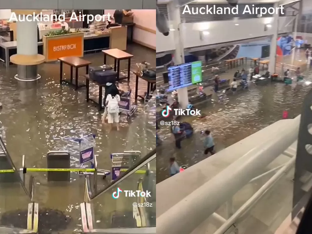 Bandara Auckland kebanjiran. (TikTok/@sz18z)