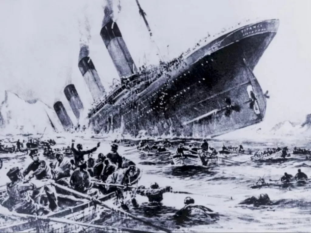 Ilustrasi tengelamnya kapal Titanic (Britannica).