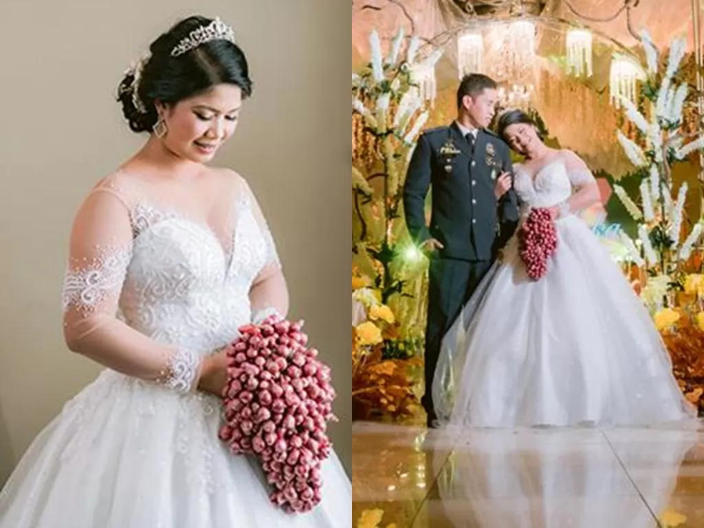 Pernikahan April Lyka Biorrey-Nobis menggunakan buket bawang merah (RR Photography)