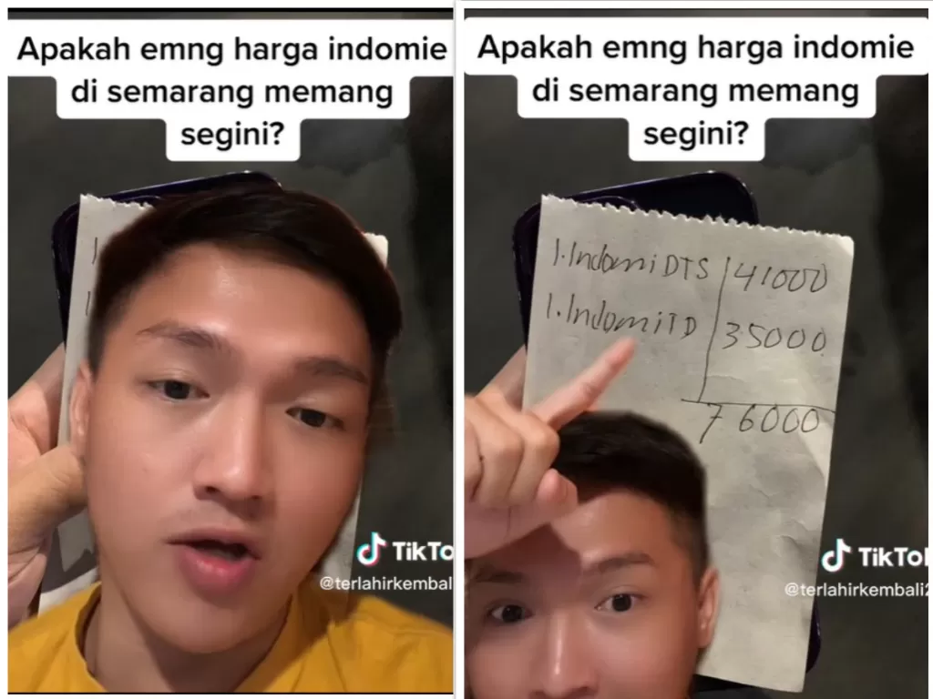 Viral Makan Indomie di Semarang Harga Rp76 Ribu (TikTok/@terlahirkembali21)