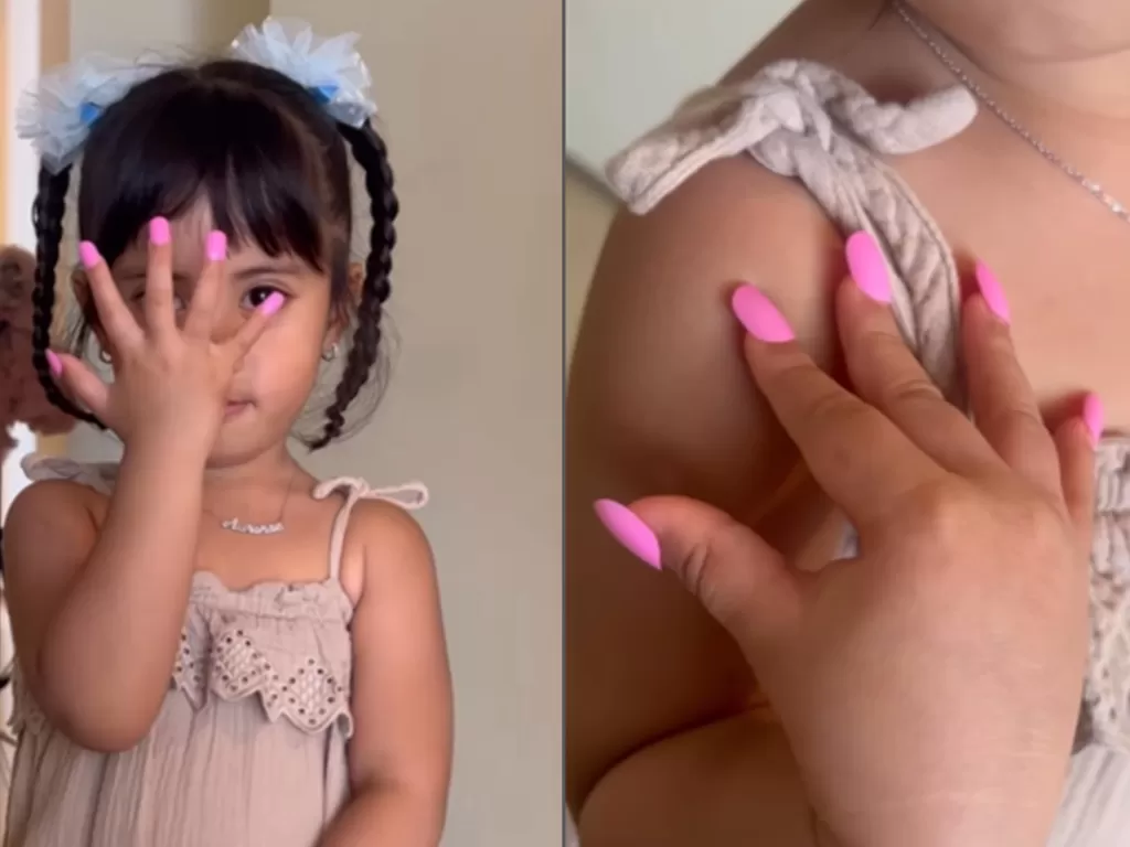 Chava memamerkan hasil nail art di jarinya. (Screenshoot/@rachelvennya)