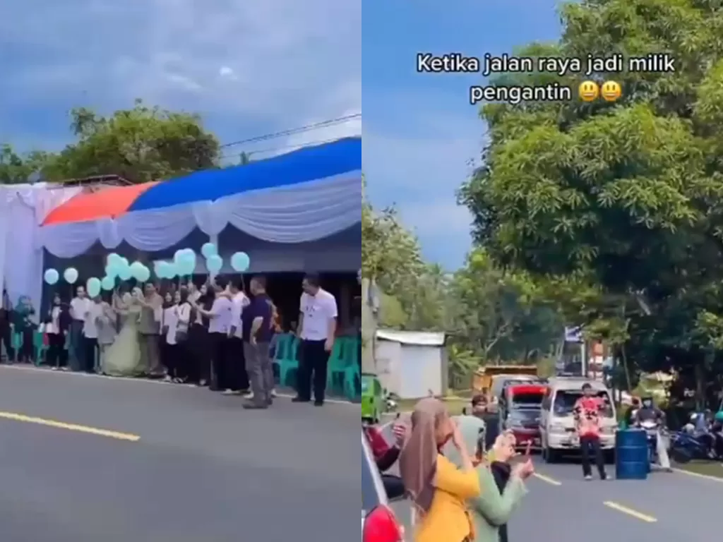Prosesi lepas balon pengantin bikin kendaraan terpaksa berhenti (Twitter/Midjan_La_2)