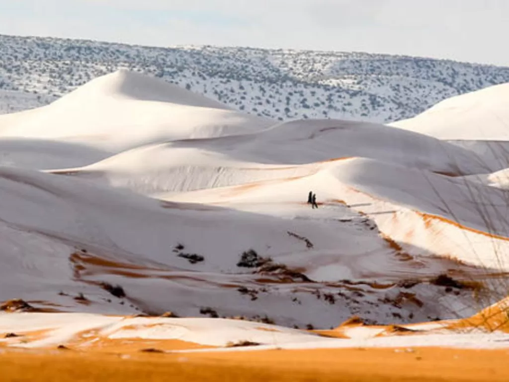 Lebih dari 15 inci salju telah menutupi kota Gurun Sahara Ain Sefra (Ilustrasi/Karim Bouchetata/Geoff Robinson)