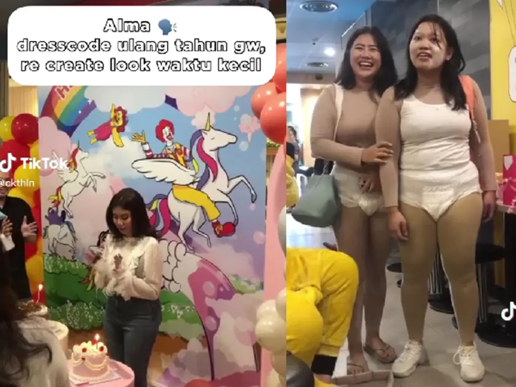 Dua wanita datang ke ulang tahun teman dengan memakai popok (Instagram/kepoin_trending)