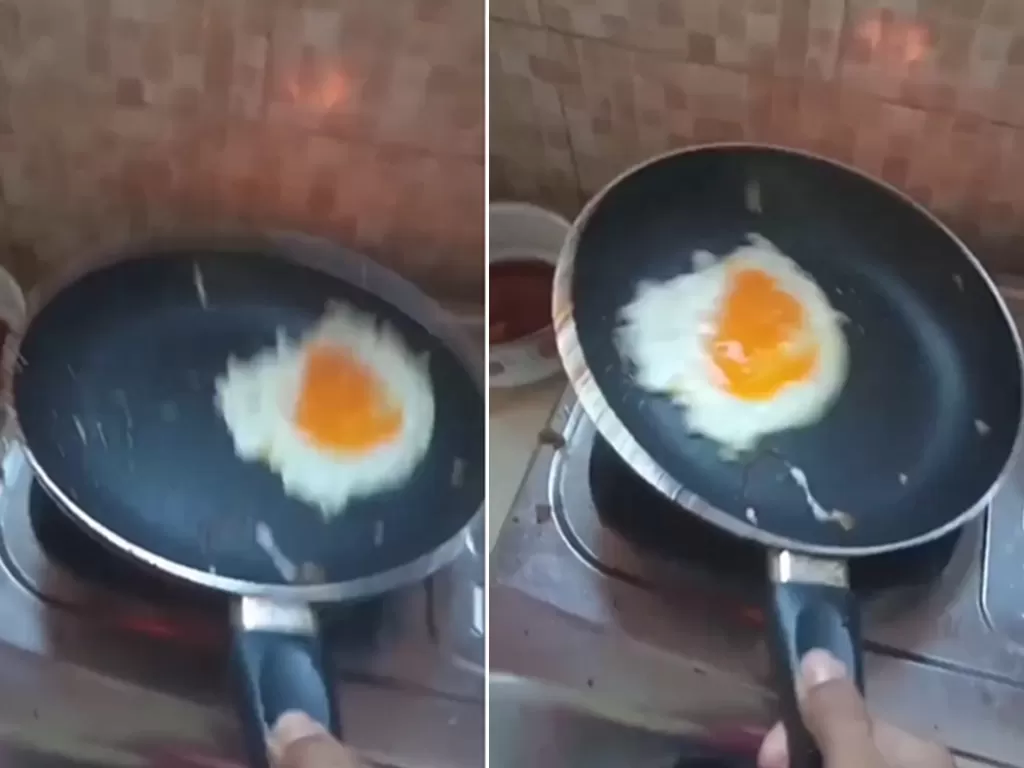 Atraksi masak telur ceplok gagal. (Screenshoot/Instagram/@info.ngakak.62)