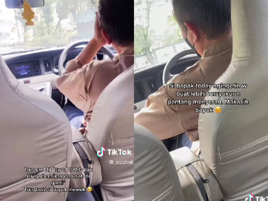 Sopir taksi online menangis saat dipinjami uang oleh penumpang (TikTok/_ccchnl)