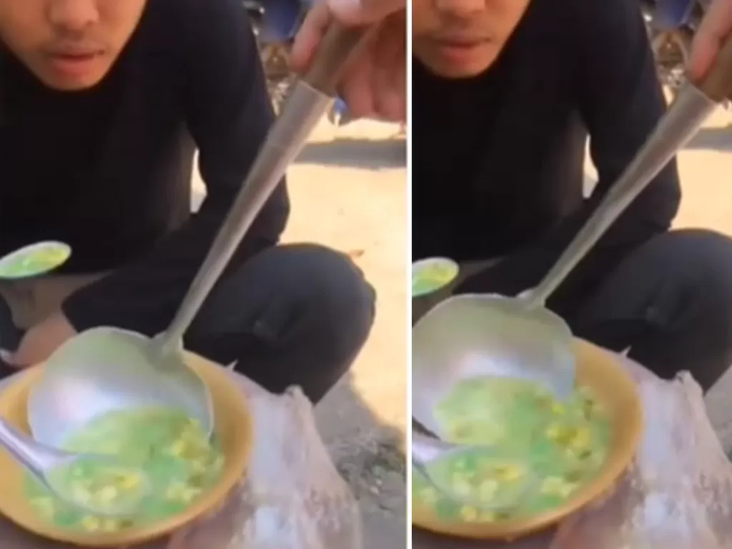 Pria cicipi makanan temannya pakai centong sayur. (Screenshoot/Instagram/@karas.magetan)