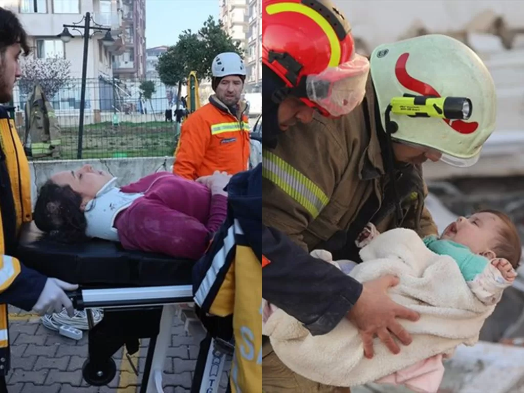 Ibu dan bayi korban gempa Turki yang selamat usai 29 jam terjebak reruntuhan bangunan (Twitter/liselibirligi)