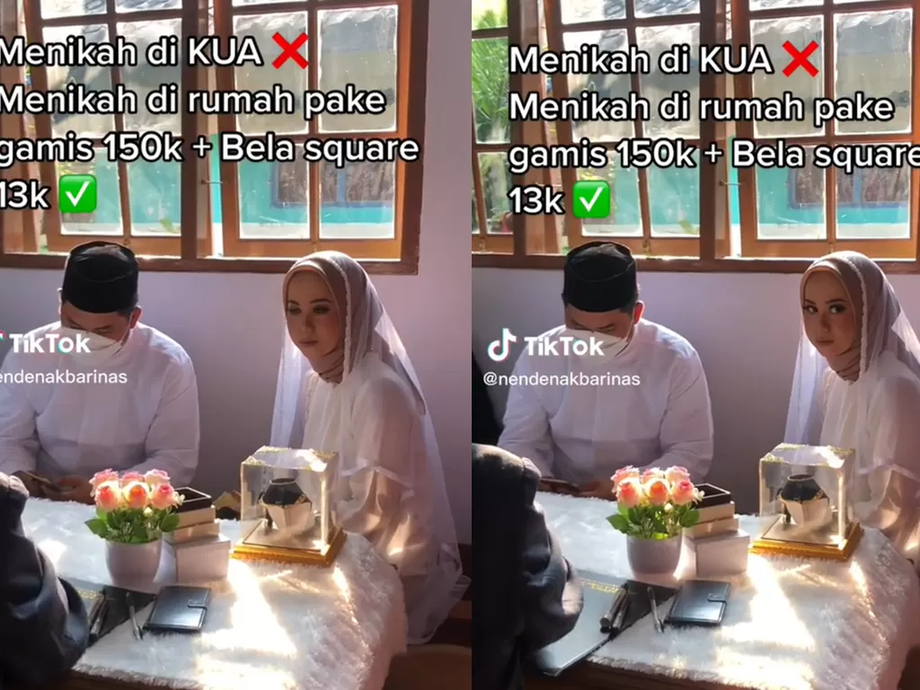 Viral pasangan nikah di rumah. (TikTok/@nendenakbarinas)