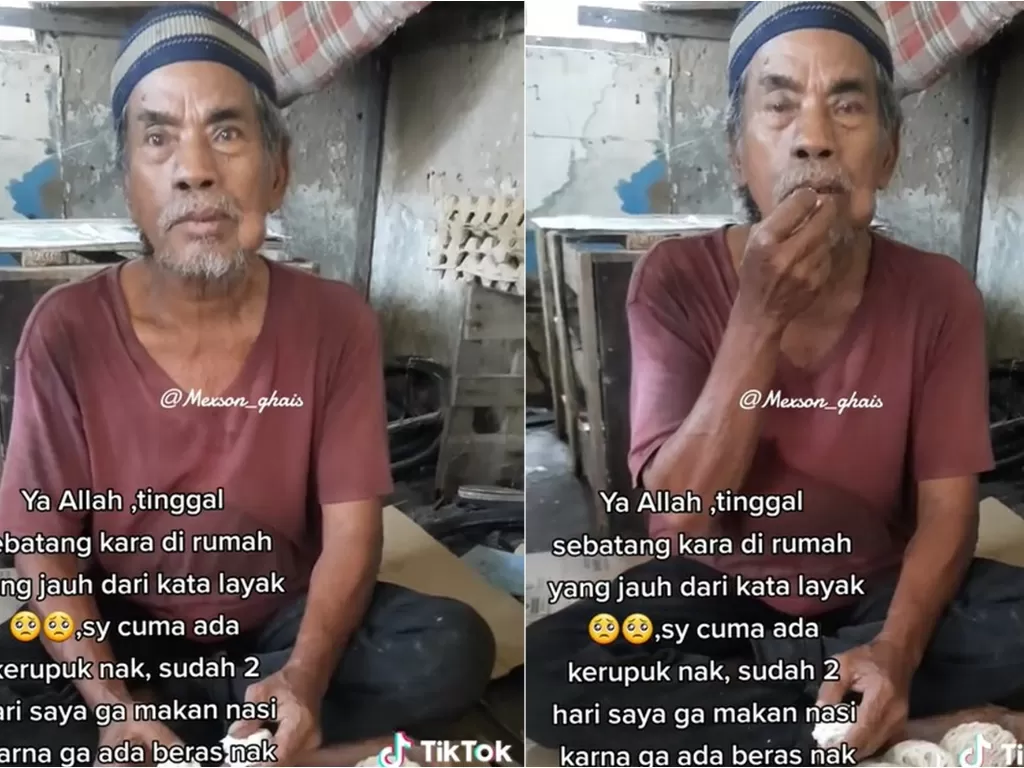 Video pilu kakek tua makan kerupuk gara-gara enggak punya uang (TikTok/mexson_ghaisforhumanity)