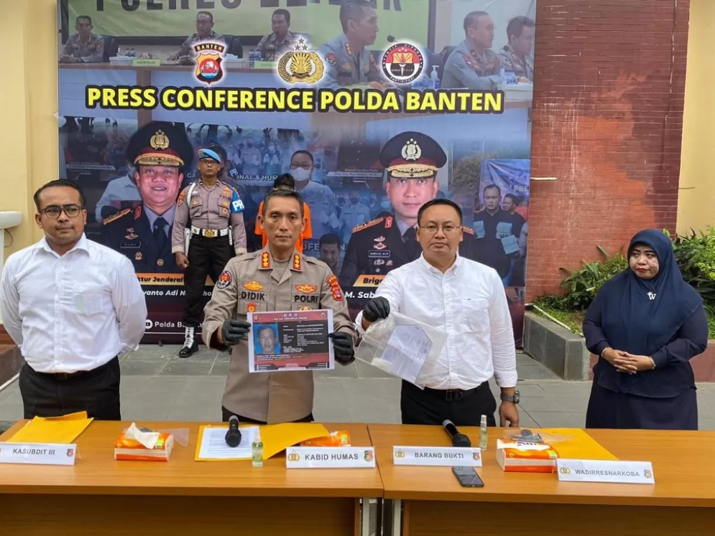 Konferensi pers Polda Banten soal mobil pelat merah untuk transaksi narkoba (Dok. Humas Polda Banten)