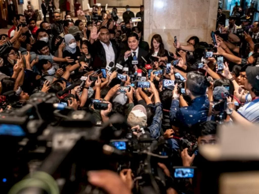 Menteri BUMN, Erick Thohir, resmi menjadi Ketum PSSI. (ANTARA FOTO/Aprillio Akbar)