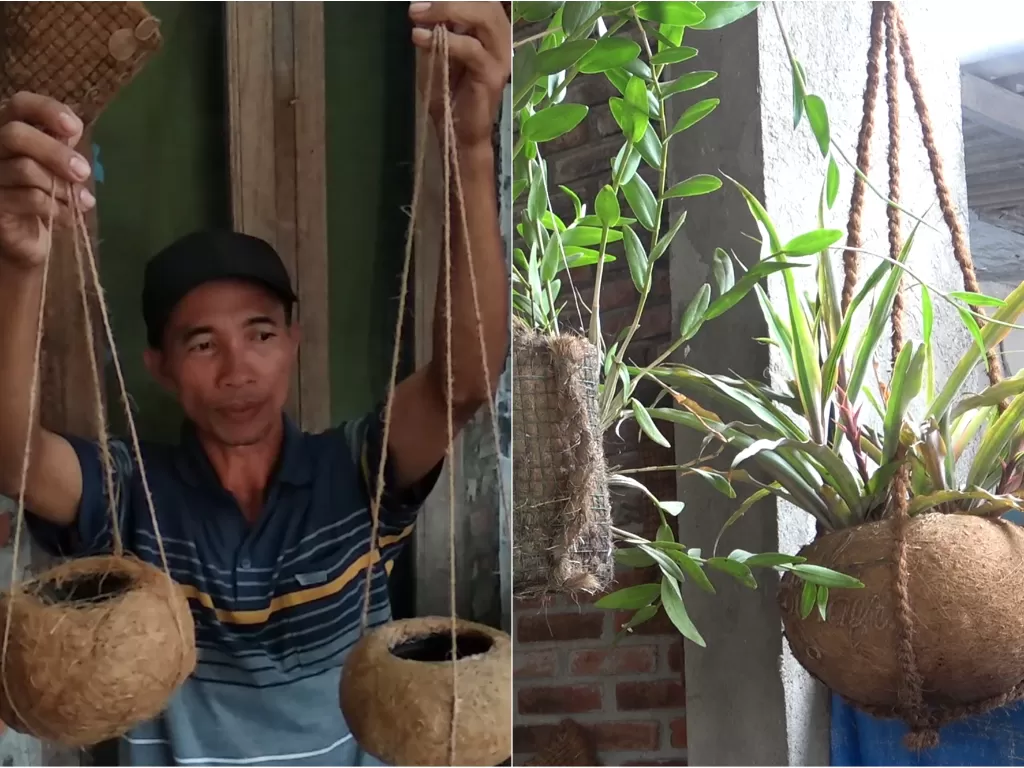 Kreasi pot bunga dari sabut kelapa (Z Creators/Aris Siswanto)