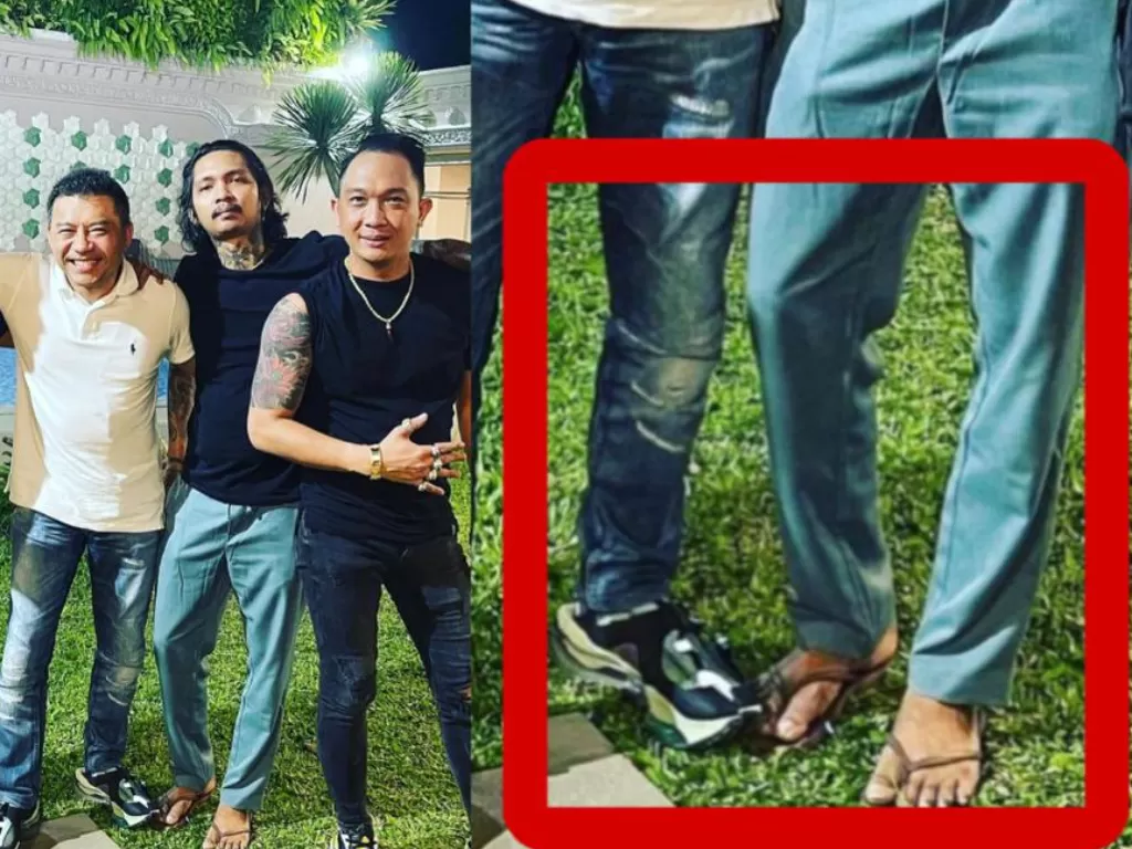 Anang Hermansyah tidak sengaja injak kaki Young Lex saat foto bareng. (Instagram/ananghijau)