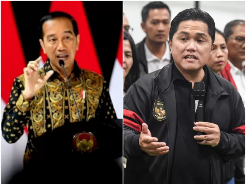 Kanan: Presiden Joko Widodo (Jokowi) Kiri: Erick Thohir. (ANTARA FOTO Hafidz Mubarak A)