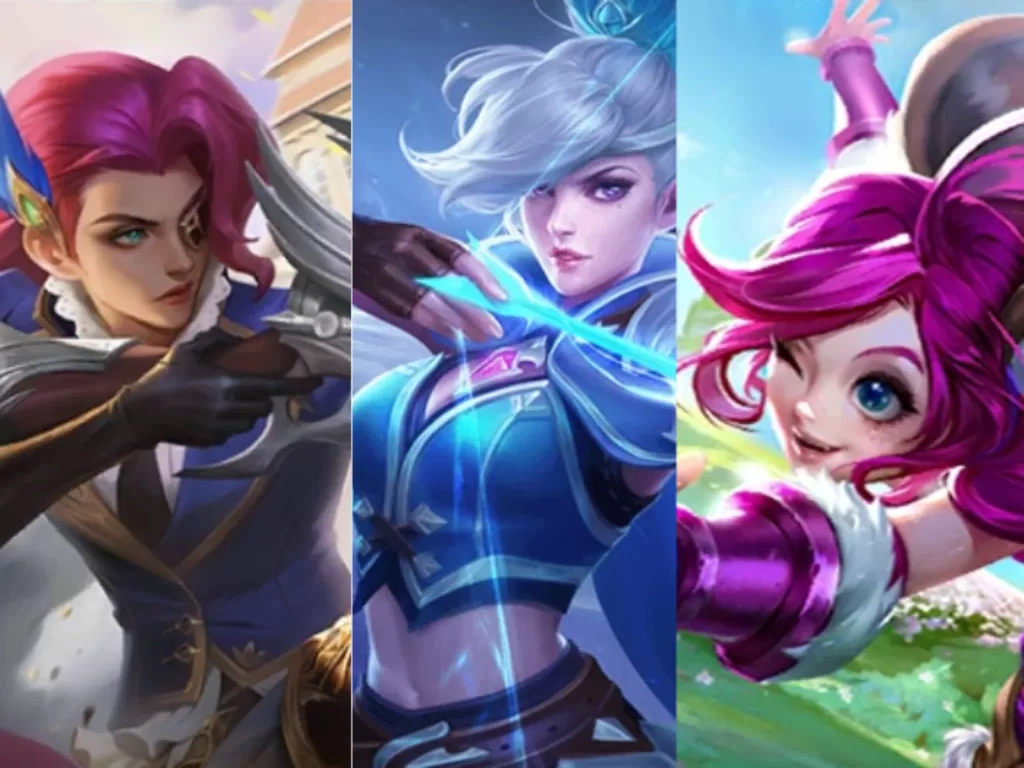 Hero favorit gamers wanita di Mobile Legends (Kiri ke Kanan: Lesley, Miya, Nana). (Dok. Mobile Legends)