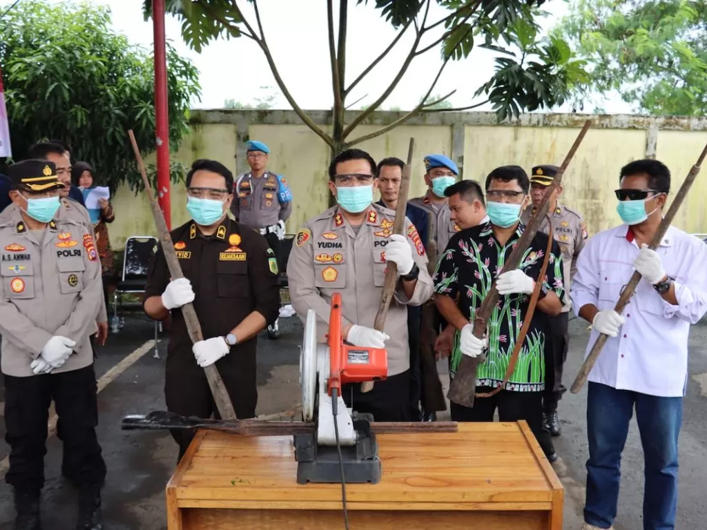 Polda Banten mengumpulkan sebanyak 455 pucuk senjata api hasil operasi sapu jagat (dok. Polda Banten)