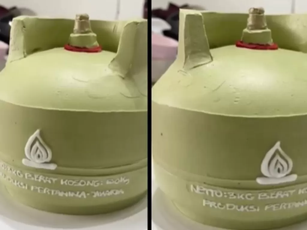 Kue ultah bentuk tabung gas LPG 3 kg. (Screenshoot/Instagram/@gurlsmoody.id)