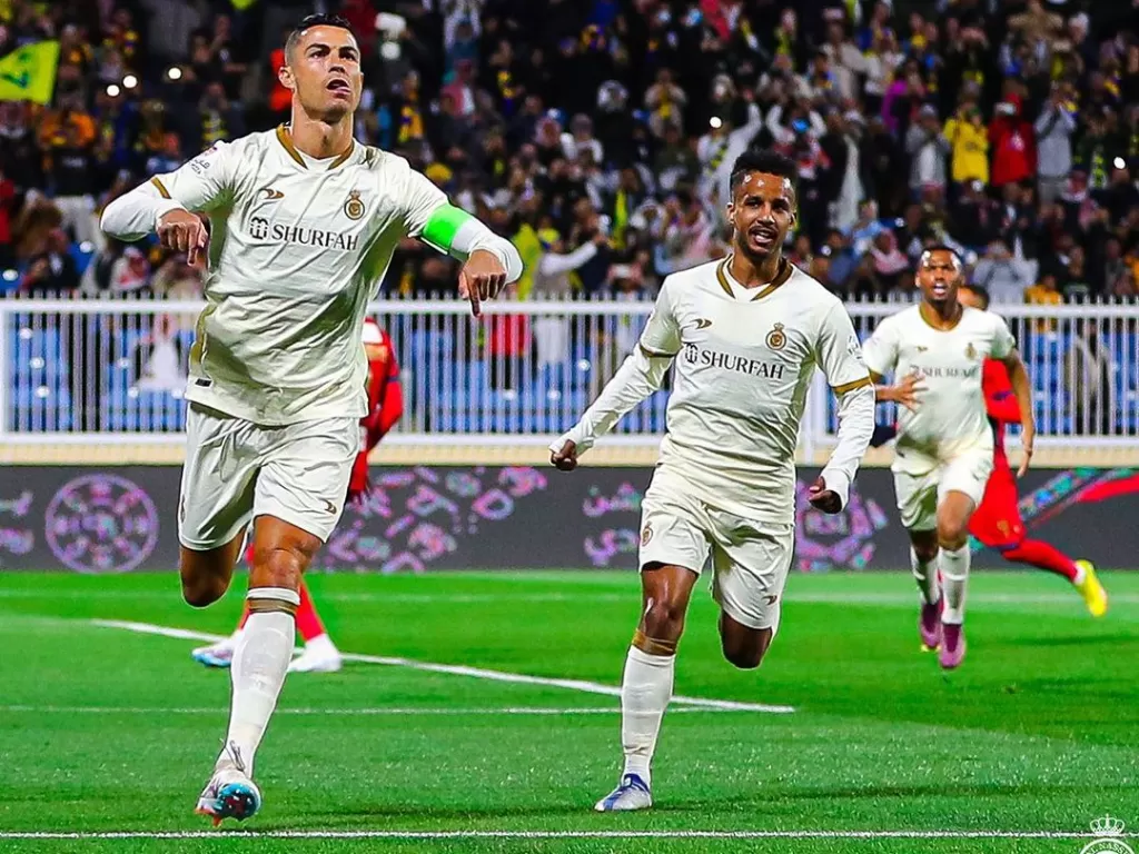 Cristiano Ronaldo selebrasi merayakan gol. (instagram/@alnassr_fc).