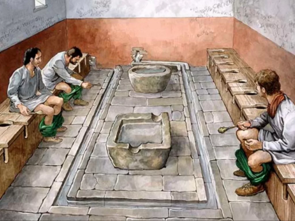 Ilustrasi toilet umum zaman Romawi. (Ancient Origins)