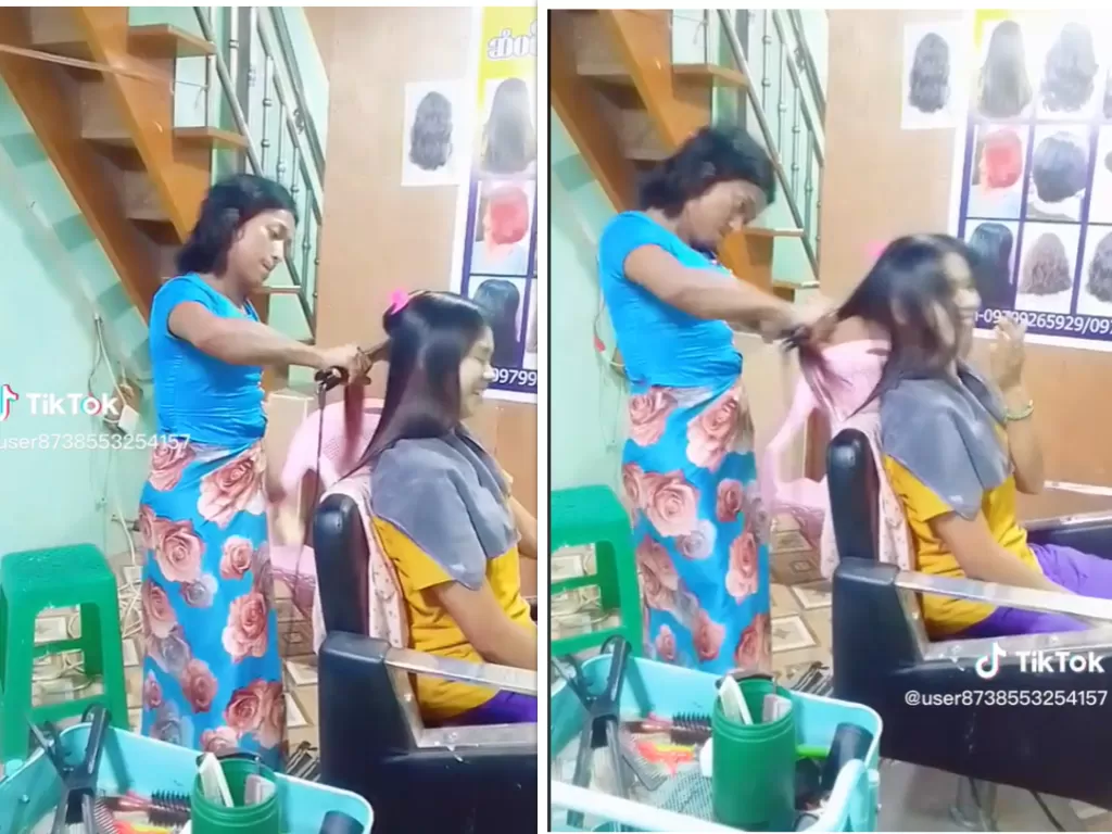 Viral Perlakuan Pegawai Salon yang Catok Rambut Pelanggan Sambil Ditarik Kenceng (Tiktok/@user8738553254157)