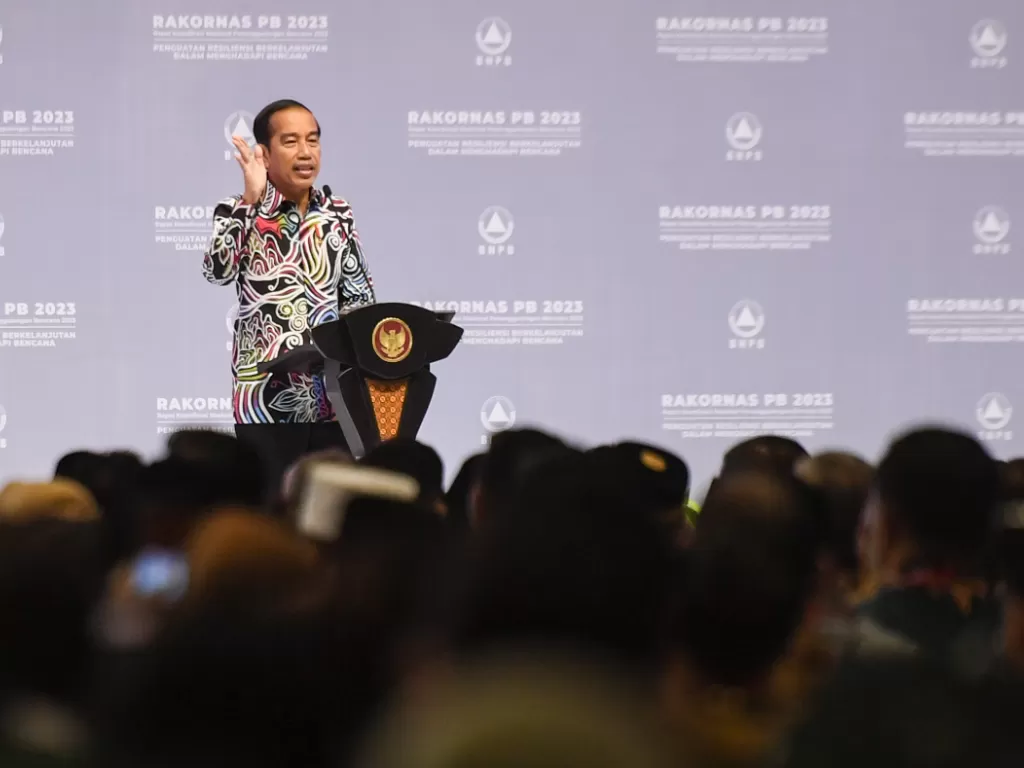 Presiden Jokowi saat Rakornas penanggulangan bencana. (ANTARA FOTO/Hafidz Mubarak)