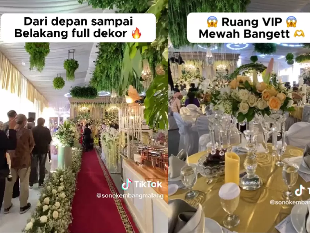 Tangkapan layar video pernikahan mewah di Malang. (TikTok/sonokembangmalang)