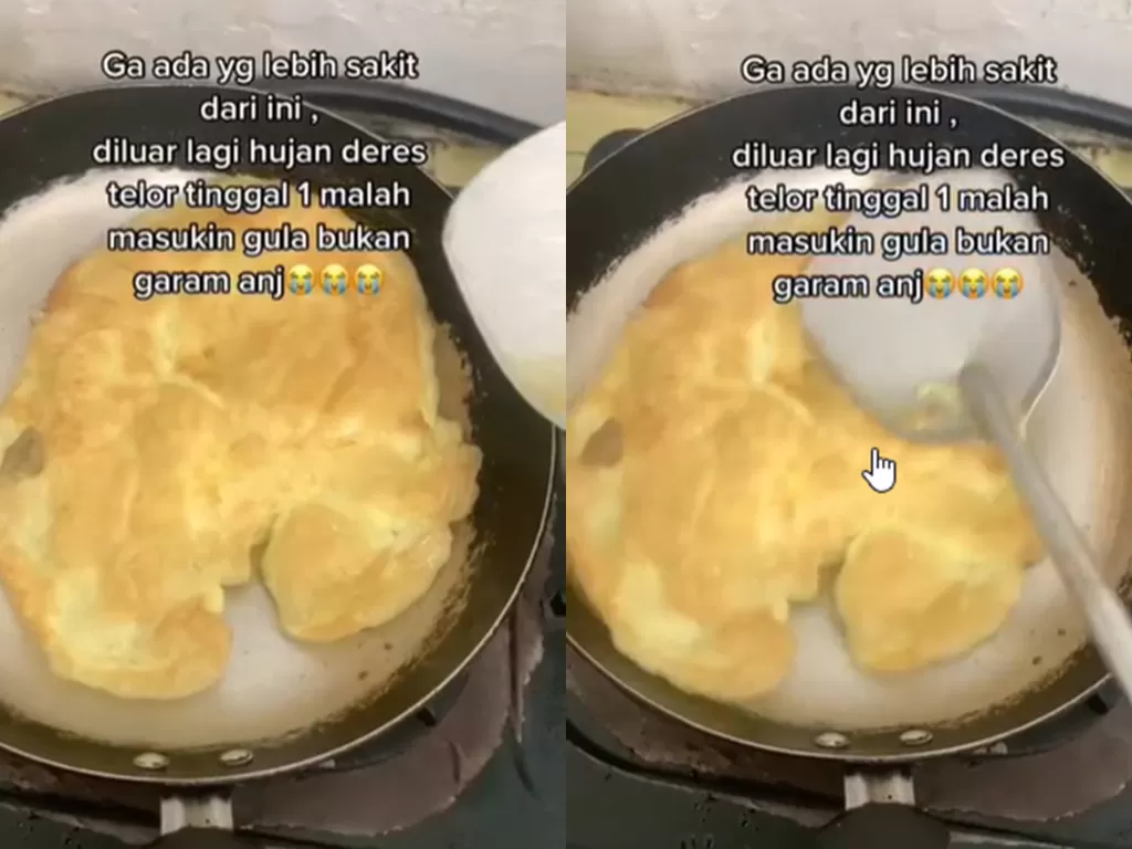 Pria masak telur dadar pakai gula bukan garam. (Screenshoot/Instagram/@armandofarhan)