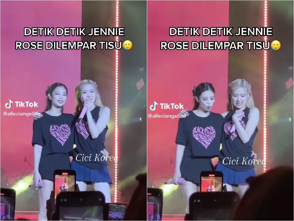 Jennie dan Rose BLACKPINK dilempar tisu sama penonton. (TikTok/@alleciangeline)