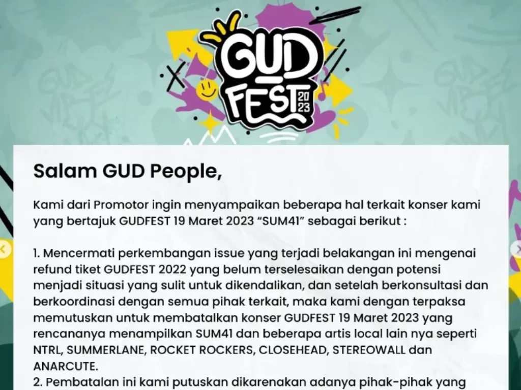 Acara Gudfest 2023 dibatalkan. (Instagram/gudfest).