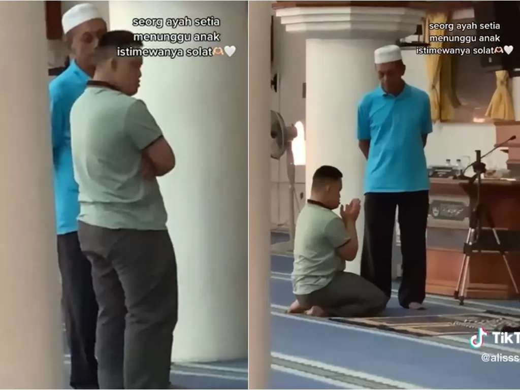 Momen ayah menunggu anak istimewanya salat di masjid (TikTok/alisss4100)